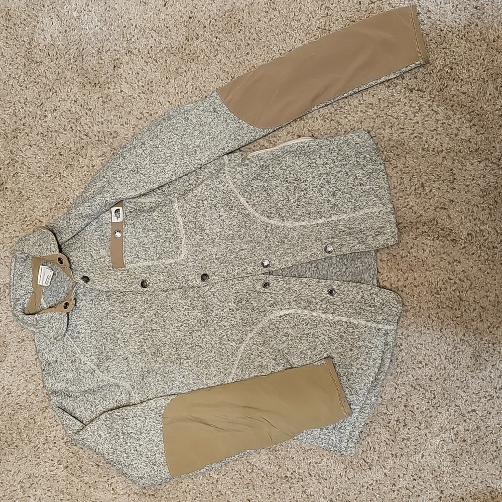 The North Face Gray Knit Button-Up Jacket with Tan Accents